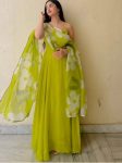 FANCY GEORGETTE FANCY LACE WORK GOWN WITH DUPATTA PARROT GREEN