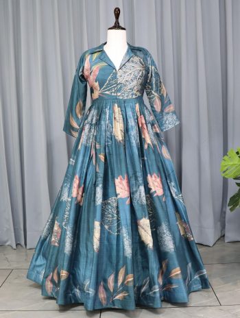 FANCY MANIPURI SILK FLORAL PRINT GOWN RAMA