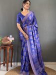 FANCY MOSS SILK DIGITAL PRINTED READY TO WEAR SAREE WITH UNSTITCHED BLOUSE  PURPLE