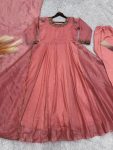 1FASHIONABLE CRUSH SILK EMBROIDERY SEQUENCE WORK GOWN BOTTOM WITH DUPATTA FESTIVE WEAR WHOLESALE PRICE ETHNIC GARMENT (20)