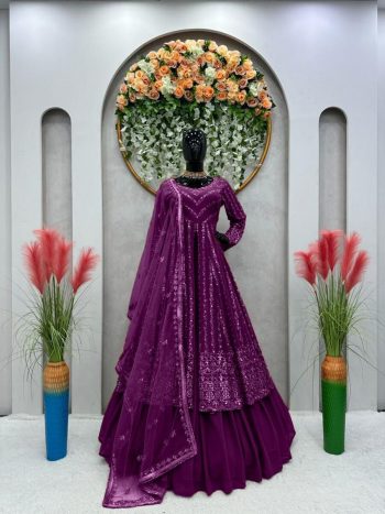 FASHIONABLE GEORGETTE THREAD SEQUENCE WORK TOP LEHENGA WITH DUPATTA WINE