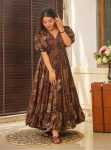 LATEST COTTON PRINTED WITH FRILL WORK GOWN MAROON