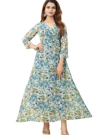 LATEST GEORGETTE DIGITAL PRINTED GOWN  SKY