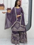 LATEST GEORGETTE EMBROIDERY SEQUENCE WORK TOP SHARARA WITH DUPATTA  PURPLE