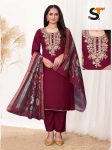 LATEST ROMAN SILK EMBROIDERY WORK TOP BOTTOM WITH DUPATTA MAROON