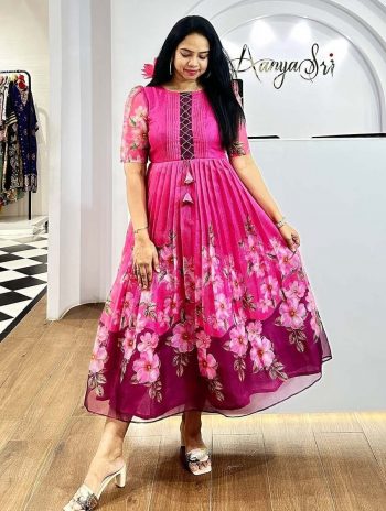 LATEST SOFT ORGANZA DIGITAL PRINTED ONE PIECE  PINK