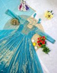 1LATEST TWILL NET TISSUE SILK CUT DANA HAND WORK GOWN WITH DUPATTA FESTIVE WEAR WHOLESALE PRICE ETHNIC GARMENT (20)