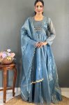 1LATEST TWILL NET TISSUE SILK CUT DANA HAND WORK GOWN WITH DUPATTA FESTIVE WEAR WHOLESALE PRICE ETHNIC GARMENT (20)