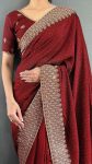 1LATEST VICHITRA SILK ZARI WITH STONE AND CUT WORK BORDER READY TO WEAR SAREE WITH UNSTITCHED BLOUSE FESTIVE WEAR WHOLESALE PRICE ETHNIC GARMENT (26)