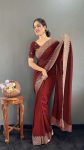 1LATEST VICHITRA SILK ZARI WITH STONE AND CUT WORK BORDER READY TO WEAR SAREE WITH UNSTITCHED BLOUSE FESTIVE WEAR WHOLESALE PRICE ETHNIC GARMENT (26)