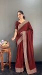 1LATEST VICHITRA SILK ZARI WITH STONE AND CUT WORK BORDER READY TO WEAR SAREE WITH UNSTITCHED BLOUSE FESTIVE WEAR WHOLESALE PRICE ETHNIC GARMENT (26)