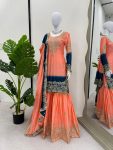 1NEW ARRIVAL CHINON SILK EMBROIDERY CODING DORI SEQUENCE WORK TOP SHARARA WITH DUPATTA FESTIVE WEAR WHOLESALE PRICE ETHNIC GARMENT (11)