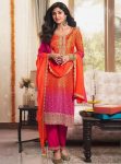 NEW ARRIVAL CHINON SILK EMBROIDERY SEQUENCE WITH DIGITAL PINT WORK TOP BOTTOM WITH DUPATTA  RANI