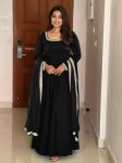 NEW ARRIVAL FENDI SILK EMBROIDERY SEQUENCE WORK  GOWN WITH DUPATTA  BLACK