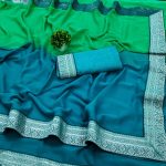 1NEW ARRIVAL GEORGETTE TWO SHADED WITH SILVER JACQUARD LACE BORDER WORK SAREE WITH UNSTITCHED BLOUSE FESTIVE WEAR WHOLESALE PRICE ETHNIC GARMENT (11)