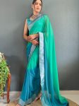 1NEW ARRIVAL GEORGETTE TWO SHADED WITH SILVER JACQUARD LACE BORDER WORK SAREE WITH UNSTITCHED BLOUSE FESTIVE WEAR WHOLESALE PRICE ETHNIC GARMENT (11)