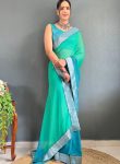 1NEW ARRIVAL GEORGETTE TWO SHADED WITH SILVER JACQUARD LACE BORDER WORK SAREE WITH UNSTITCHED BLOUSE FESTIVE WEAR WHOLESALE PRICE ETHNIC GARMENT (11)