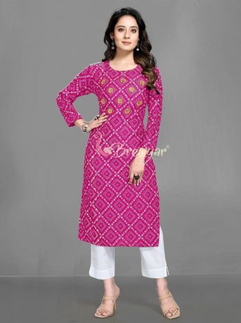 NEW ARRIVAL RAYON BANDHANI PRINTED KURTI  PINK