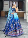 RICH LOOK ART SILK PRINTED WITH GOTA PATTI WORK ON KALI LEHENGA CHOLI WITH DUPATTA SKY