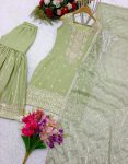 1RICH LOOK CHINON SILK EMBROIDERY SEQUENCE WORK TOP SHARARA WITH DUPATTA FESTIVE WEAR WHOLESALE PRICE ETHNIC GARMENT (10)