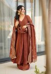 1RICH LOOK FENDI SILK PLAIN GOWN PALAZZO WITH EMBROIDERY SEQUENCE WORK DUPATTA PARTY WEAR WHOLESALE PRICE ETHNIC GARMENT (9)