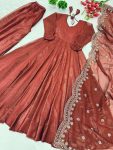 1RICH LOOK FENDI SILK PLAIN GOWN PALAZZO WITH EMBROIDERY SEQUENCE WORK DUPATTA PARTY WEAR WHOLESALE PRICE ETHNIC GARMENT (9)
