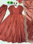 1RICH LOOK FENDI SILK PLAIN GOWN PALAZZO WITH EMBROIDERY SEQUENCE WORK DUPATTA PARTY WEAR WHOLESALE PRICE ETHNIC GARMENT (9)