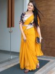 1RICH LOOK GEORGETTE READY MADE LACE WORK SAREE WITH EMBROIDERY ZARI THREAD SEQUENCE WORK STITCHED BLOUSE AND WAIST BELT FESTIVE WEAR WHOLESALE PRICE ETHNIC GARMENT (2 (24)