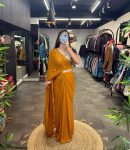 1RICH LOOK GEORGETTE READY MADE LACE WORK SAREE WITH EMBROIDERY ZARI THREAD SEQUENCE WORK STITCHED BLOUSE AND WAIST BELT FESTIVE WEAR WHOLESALE PRICE ETHNIC GARMENT (2 (24)