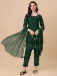 RICH LOOK RAYON PAPER MIRROR WORK TOP BOTTOM WITH DUPATTA GREEN