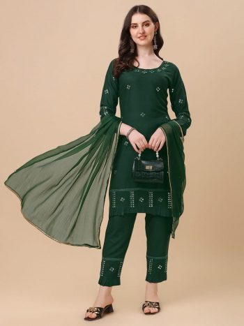 RICH LOOK RAYON PAPER MIRROR WORK TOP BOTTOM WITH DUPATTA GREEN
