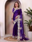 TRENDING JIMMY CHOO EMBROIDERY SEQUENCE THREAD CODING WORK SAREE WITH UNSTITCHED BLOUSE  PURPLE