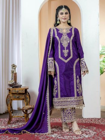 TRENDING SILK EMBROIDERY TOP PALAZZO WITH DUPATTA PURPLE