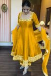 TRENDING VICHITRA SILK EMBROIDERY SEQUENCE WORK GOWN BOTTOM WITH DUPATTA  YELLOW