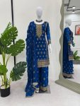 DESIGNER FAUX GEORGETTE THREAD WITH SEQUENCE  WORK TOP PALAZZO WITH DUPATTA  NAVY BLUE