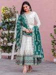DESIGNER GEORGETTE EMBROIDERY SEQUENCE WITH FANCY LATKAN BORDER LACE WORK GOWN BOTTOM WITH DUPATTA  RAMA