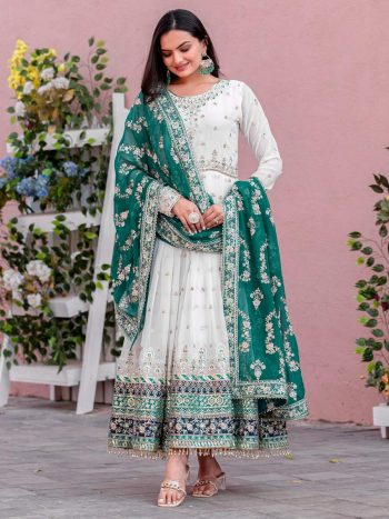 DESIGNER GEORGETTE EMBROIDERY SEQUENCE WITH FANCY LATKAN BORDER LACE WORK GOWN BOTTOM WITH DUPATTA  RAMA