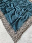 DESIGNER JIMMY CHOO EMBROIDERY WORK WITH CUT WORK BORDER AND DIAMOND WORK SAREE WITH UNSTITCHED BLOUSE  NAVY BLUE