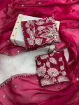 2DESIGNER JIMMY CHOO SILK EMBROIDERY SEQUENCE WOR BORDER AND SEQUENCE BUTTI WORK SAREE WITH UNSTITCHED BLOUSE PARTY WEAR WHOLESALE PRICE ETHNIC GARMENT (17)