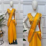 2FANCY CHINON EMBROIDERY LACE BORDER WORK READY TO WEAR SAREE WITH STITCHED BLOUSE PARTY WEAR WHOLESALE PRICE ETHNIC GARMENT (9)