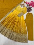 2FANCY DUAL TONE CHINON SILK EMBROIDERY SEQUENCE WORK GOWN BOTTOM WITH DUPATTA FESTIVE WEAR WHOLESALE PRICE ETHNIC GARMENT (12)