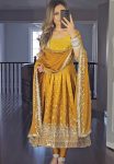 FANCY DUAL TONE CHINON SILK EMBROIDERY SEQUENCE WORK GOWN BOTTOM WITH DUPATTA YELLOW