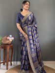 FANCY MOSS SILK DIGITAL PRINTED READY TO WEAR SAREE WITH UNSTITCHED BLOUSE  BLUE