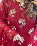 2NEW ARRIVAL CHINON EMBROIDERY SEQUENCE WITH MOTI WORK LACE BORDER TOP BOTTOM WITH DUPATTA FESTIVE WEAR WHOLESALE PRICE ETHNIC GARMENT (8)
