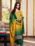 NEW ARRIVAL CHINON SILK EMBROIDERY SEQUENCE WITH DIGITAL PINT WORK TOP BOTTOM WITH DUPATTA  GREEN