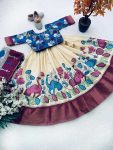 2NEW ARRIVAL DOLA SILK KALAMKARI PRINT ZARI BORDER WORK KID’S LEHENGA CHOLI WITH DUPATTA FESTIVE WEAR WHOLESALE PRICE ETHNIC GARMENT (13)