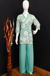 GEORGETTE SEQUENCE AND COTTON EMBROIDERY WORK TOP PALAZZO SET  SKY