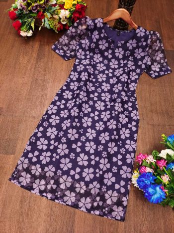 NEW ARRIVAL ORGANZA  FLOWER PRINTED KURTI PURPLE