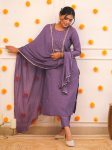 NEW ARRIVAL RAYON SLUB EMBROIDERY WORK TOP BOTTOM WITH DUPATTA  LAVENDER