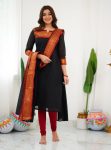 NEW ARRIVAL SILK COTTON WEAVING WORK KURTI WITH DUPATTA BLACK